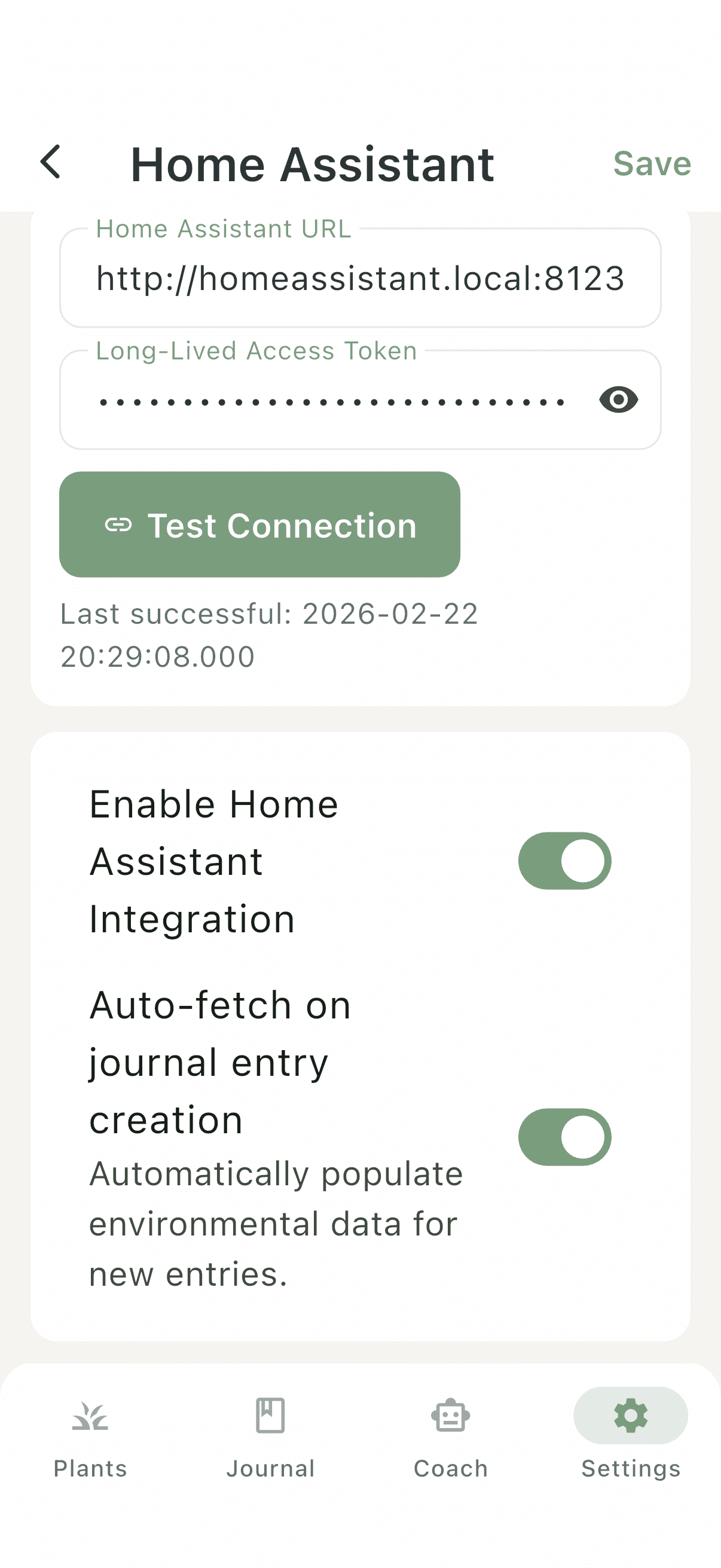 Verdant journal entries with plant photos and metric chips