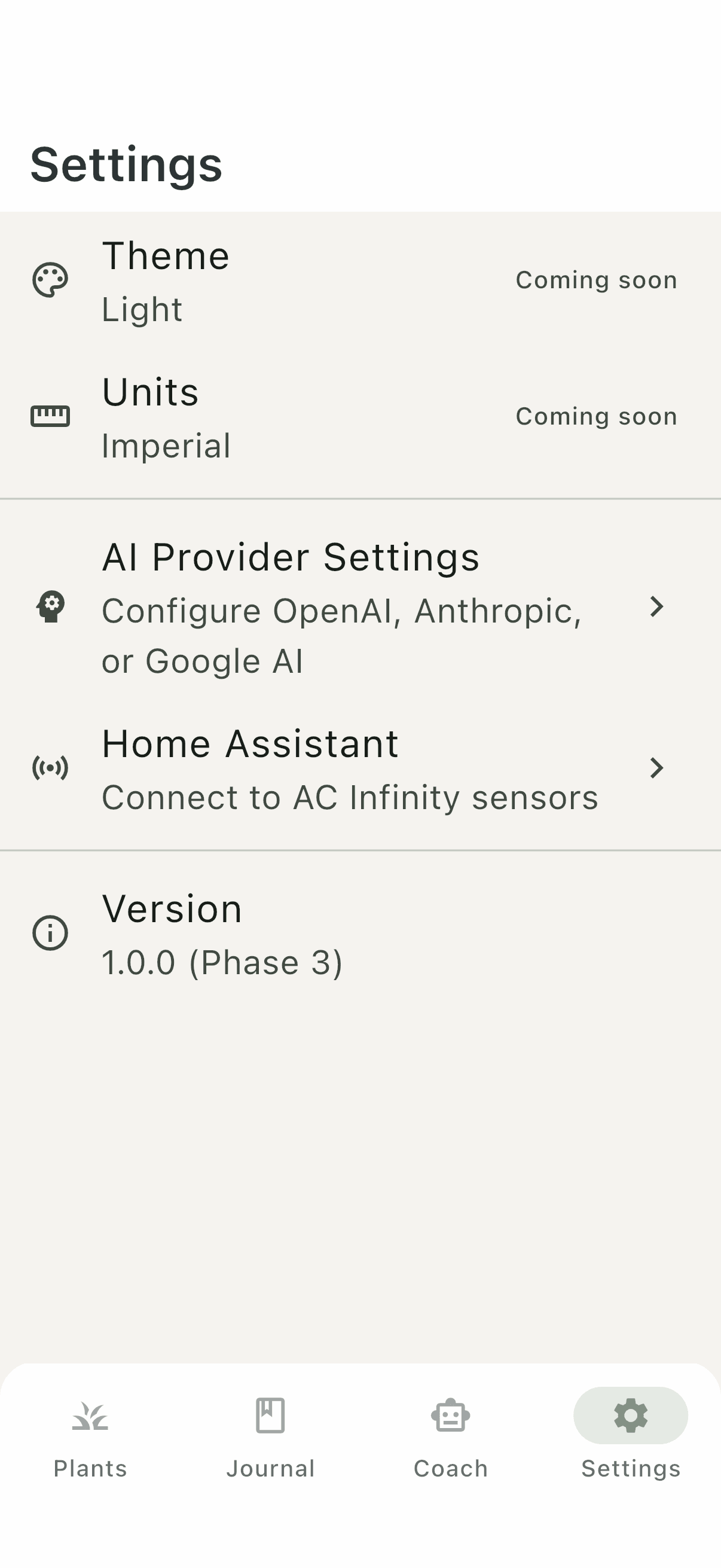 Home Assistant integration settings