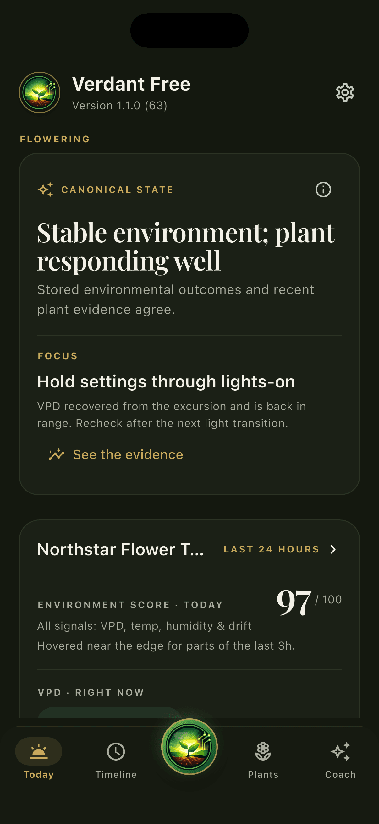 Verdant Free showing a clear current assessment and environmental evidence